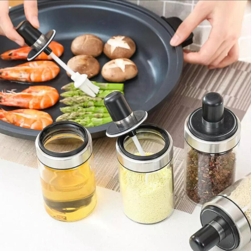 Sealed Glass Storage Jars With Spoon Seasoning Bottles